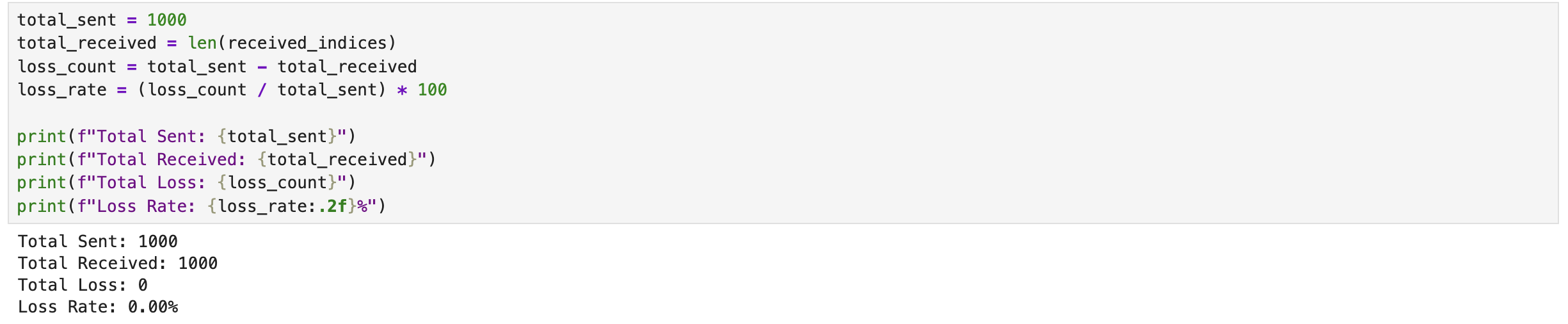 Reliability Test Code and Output